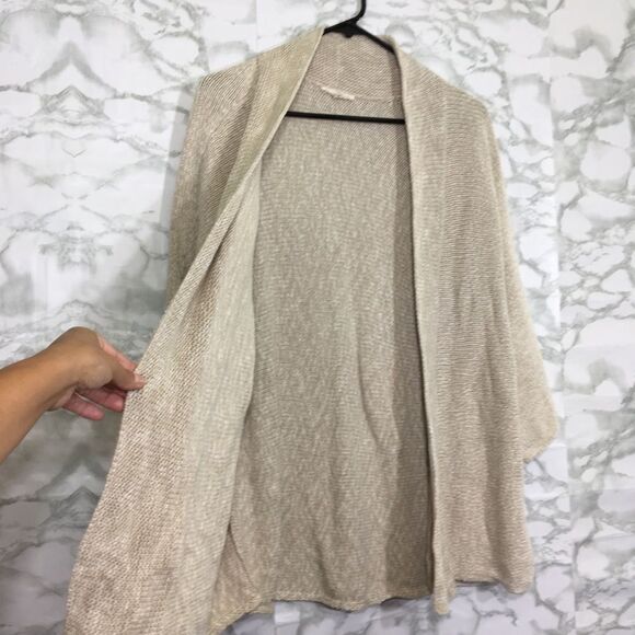 EILEEN FISHER KNIT OPEN FRONT 3/4‎ SLEEVE CARDIGAN 100% COTTON TAN XL MINIMALIST - Picture 3 of 8